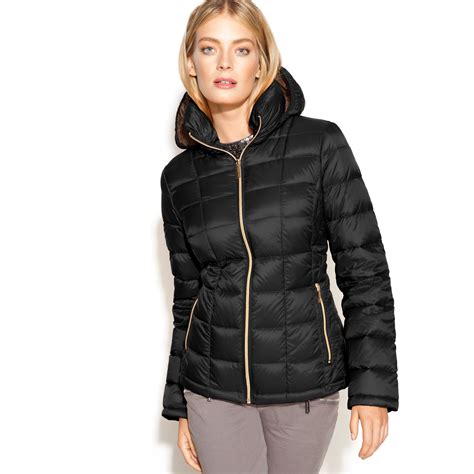 michael kors black jacket gold zipper|michael kors black quilted jacket.